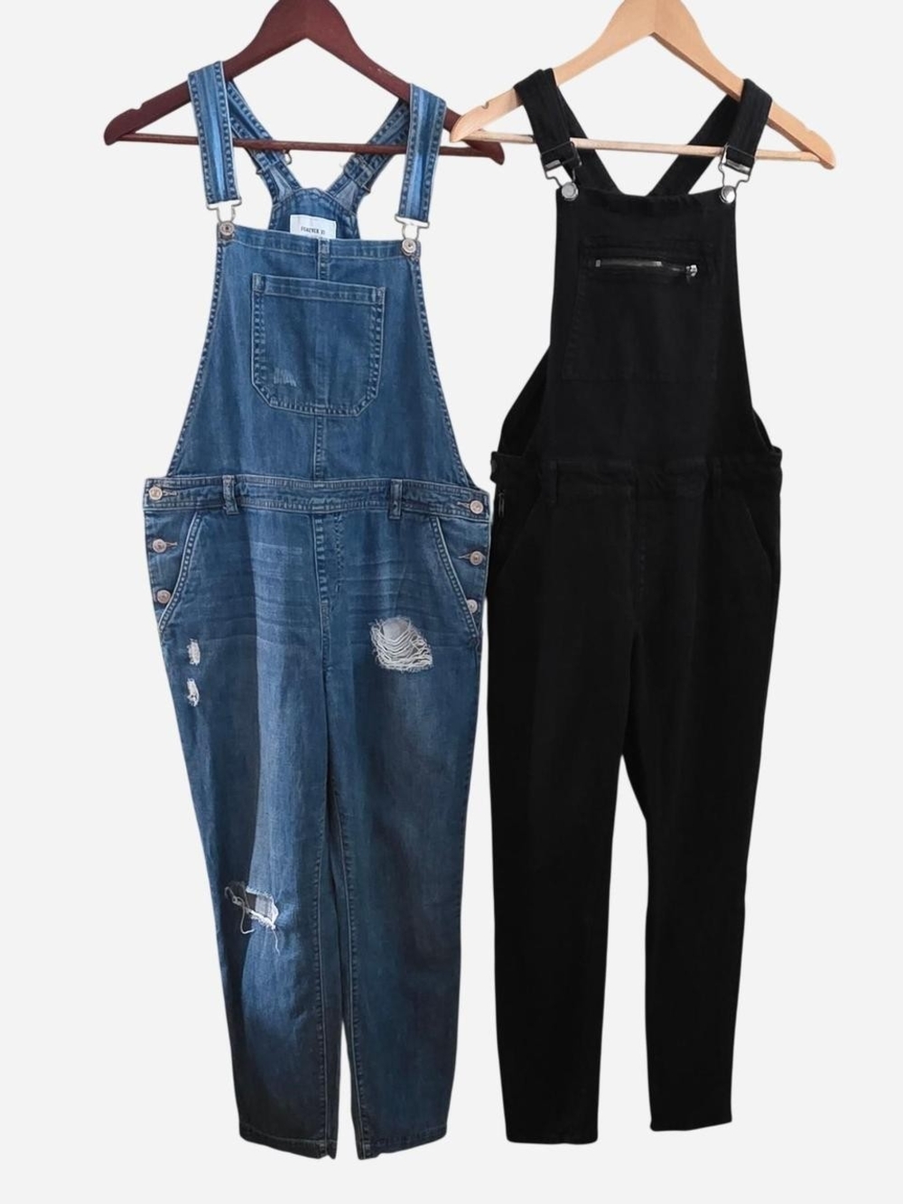 Forever 21 Blue Denim & Black Overalls Duo